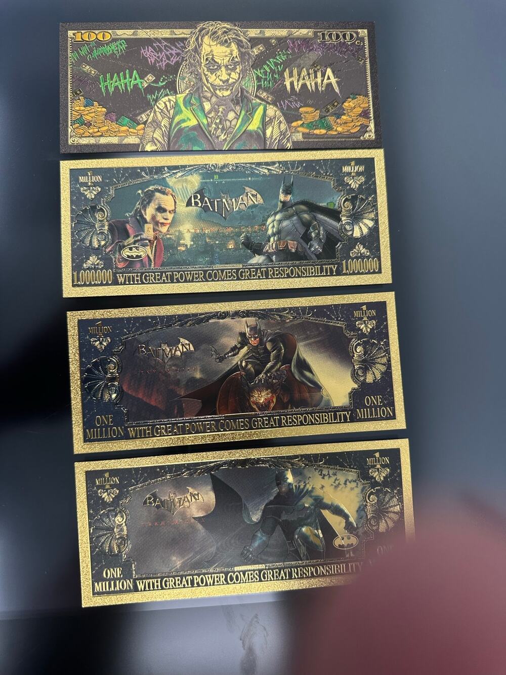 Batman and Joker Collectors Special Gold Foil Novelty Notes Set of 4